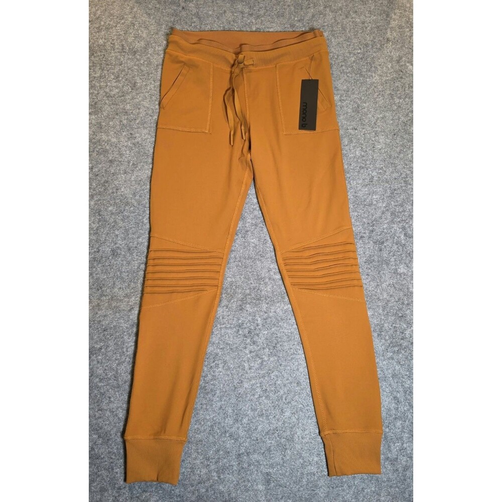 Large Mono B Women’s Mustard Moto Leggings Joggers Ribbed Biker Knee Pants NWT